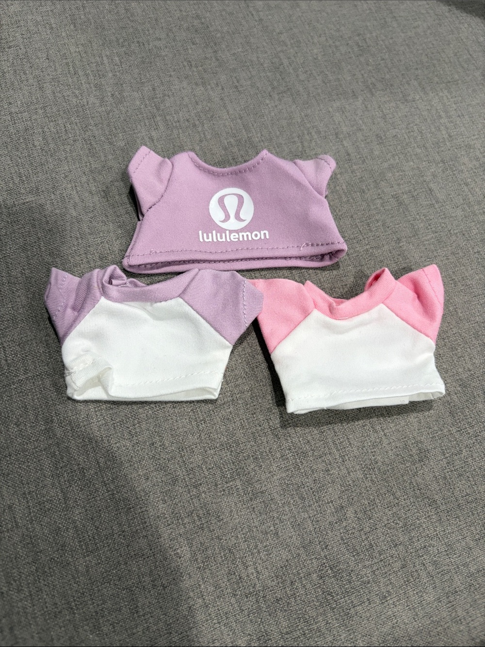 3 Labubu or Small Doll Lululemon Short Sleeve Tops in Lavender, Pink & White